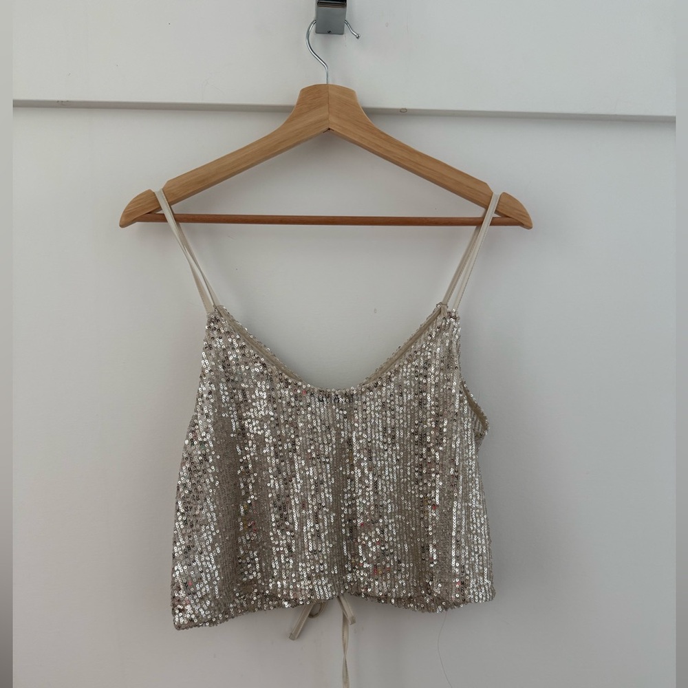 Sequin Silver Blush Crop Top in size M